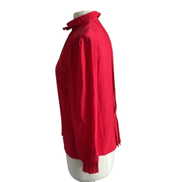 VINTAGE JERRI SHERMAN Silk Blouse Womens Sz 8 Red Pleated Front - Picture 6 of 8